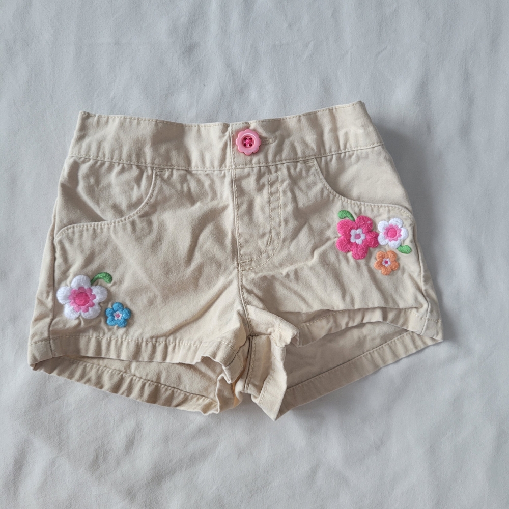 Gymboree Tan Kids Shorts with Floral Embroidery